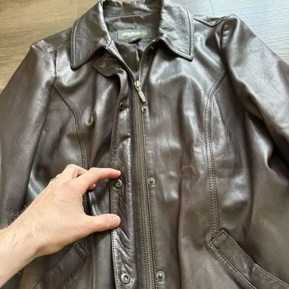 VTG Eddie Bauer Lamb Leather Motorcycle Jacket Womens Large L Dark